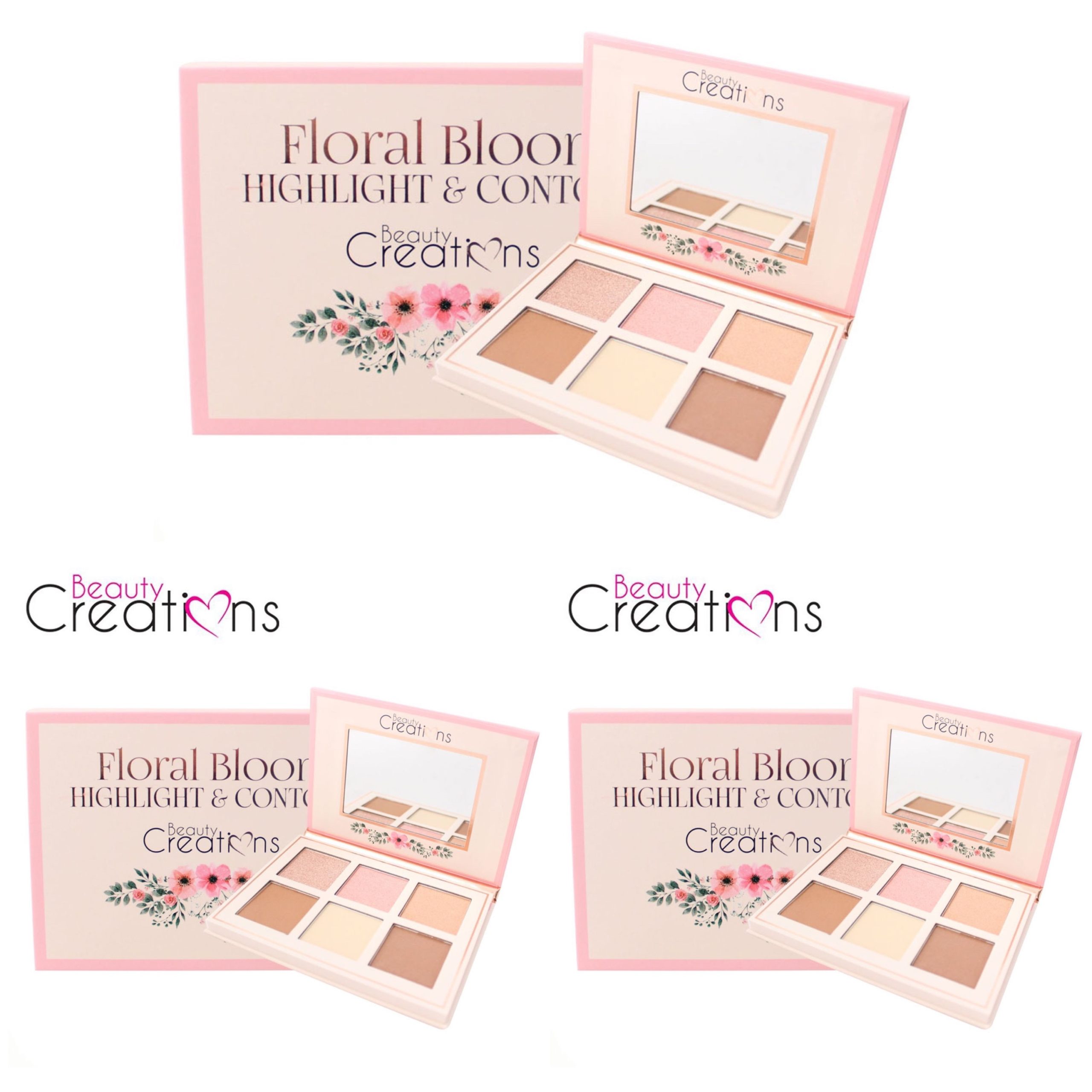 3 paletas Contorno floral Bloom Highlight y Contour Beauty creations